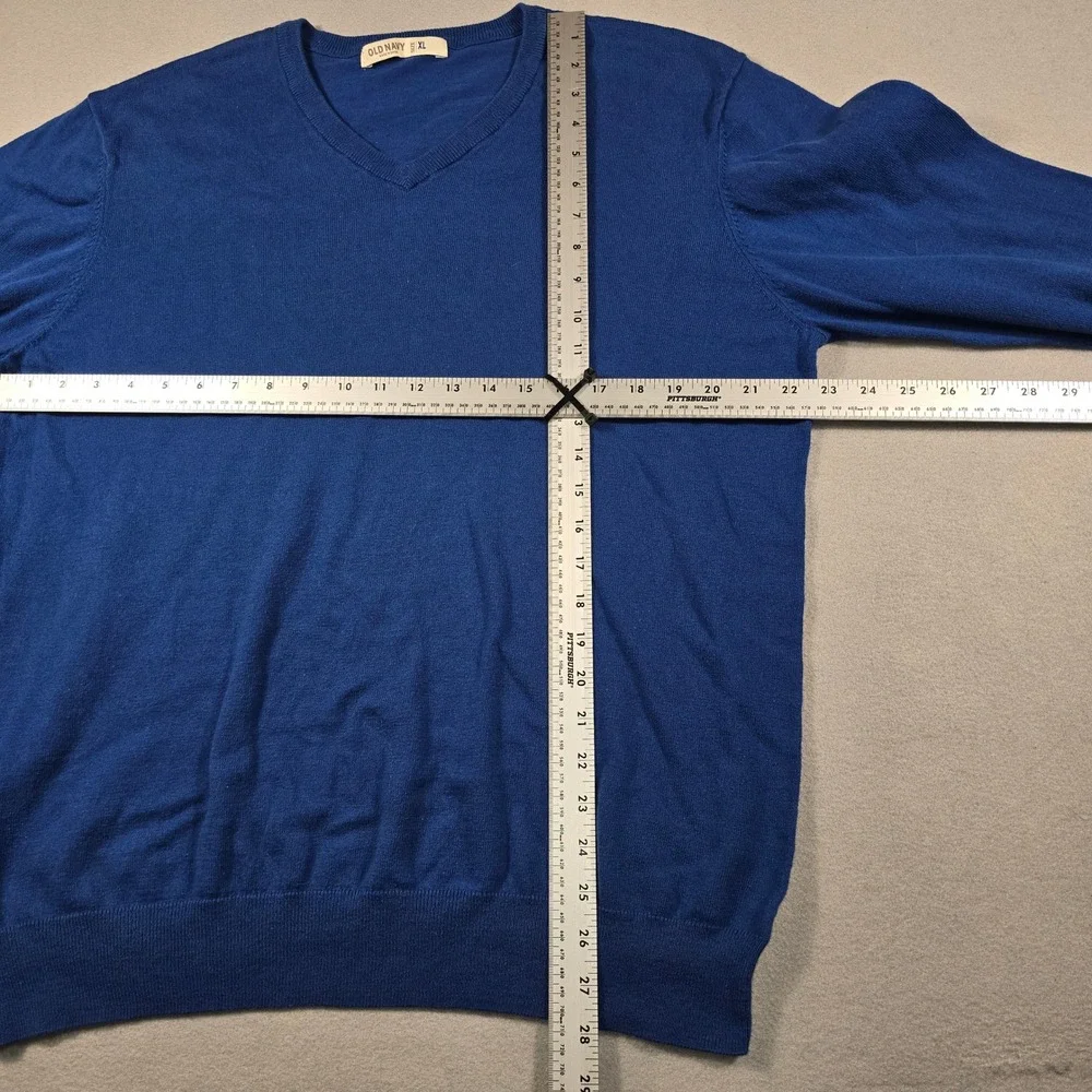 Old Navy Mens XL Blue Sweater V-Neck Solid Long‎ Sleeve Cotton Blend